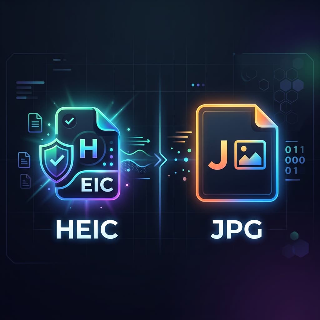 Comparison between HEIC and JPG file formats showing relative sizes and efficiency